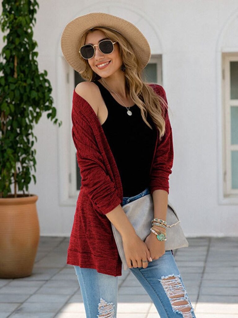 Drop Sleeve Solid Pocket Cardigan