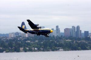 A plane flying above Bellevue.