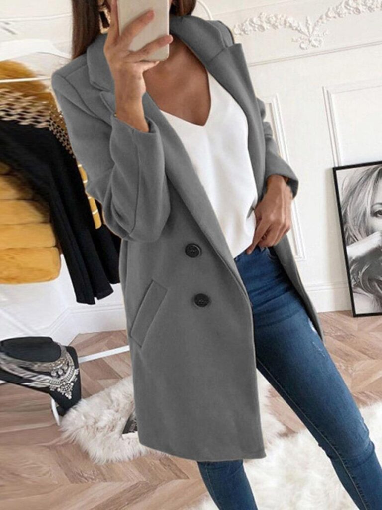 kiskissing wholesale lapel collar solid color woolen coat