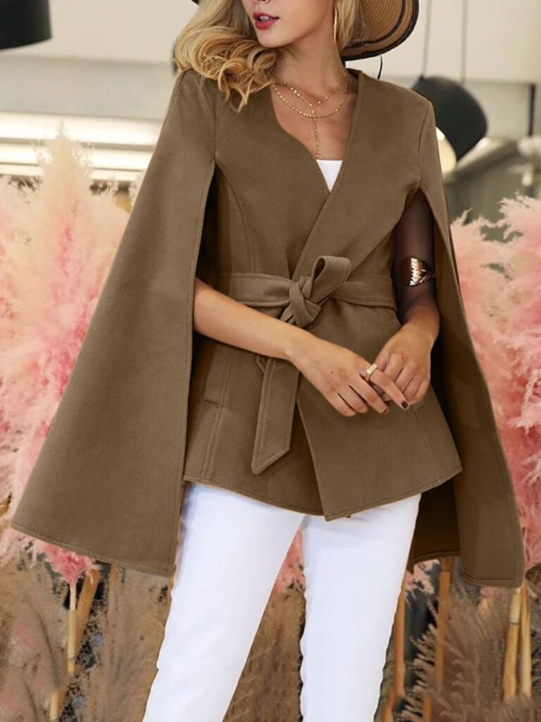 kiskissing wholesale split sleeve plain cloak woolen coat with belt