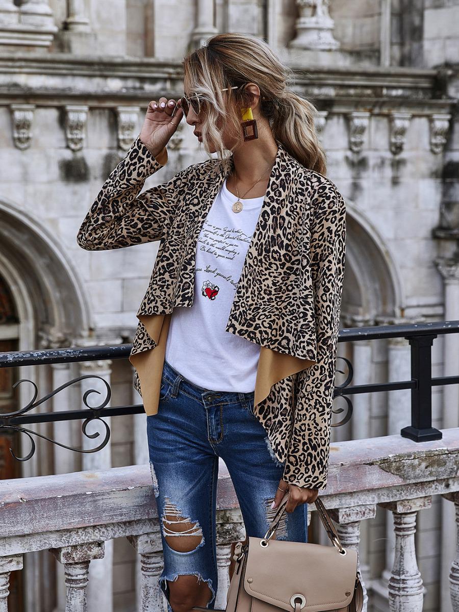 shestar wholesale lapel colloar leopard cardigan outerwear