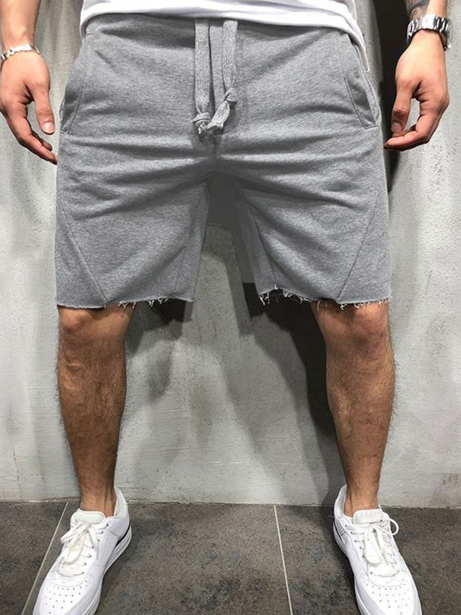  Fringe Hem Tie Waist Solid Sweat Shorts 