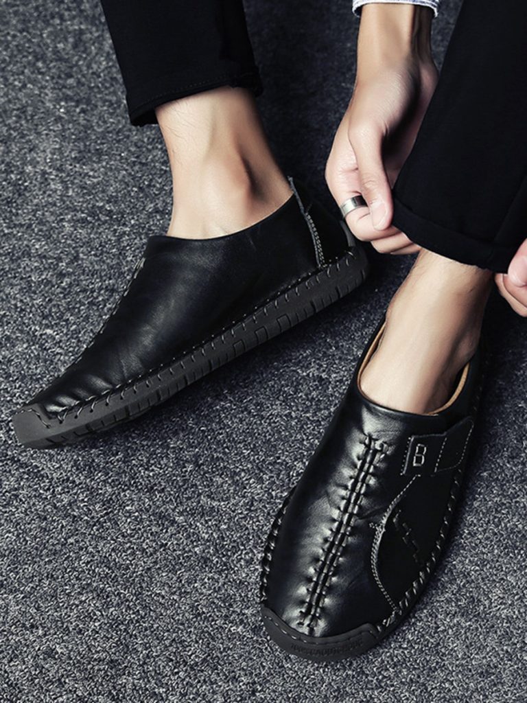 Men's Woven Leather Loafers Shoes 