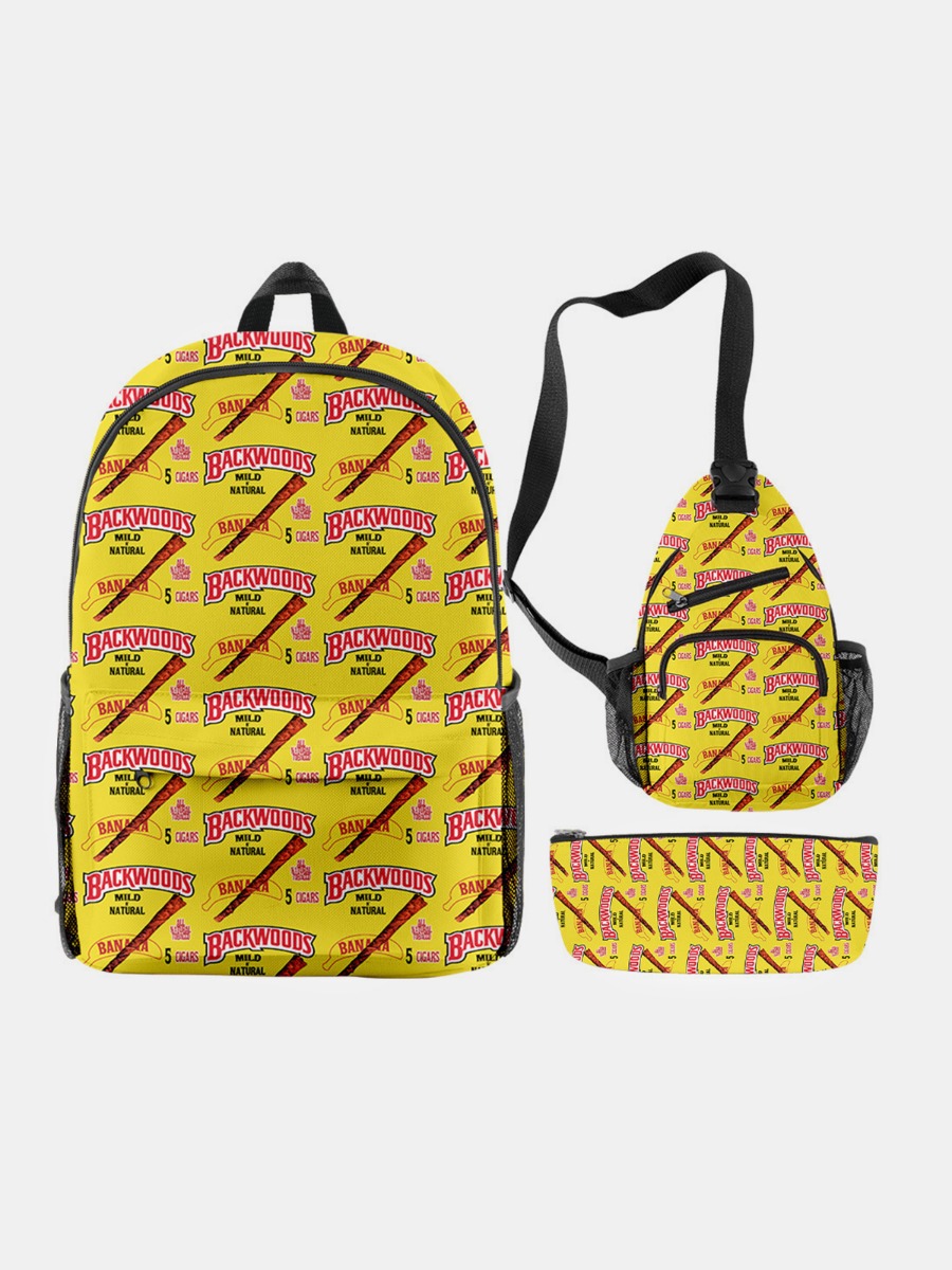 3 PCS Letter Slogan Bags Set Backpack + One-shoulder Bag + Pen Bag 