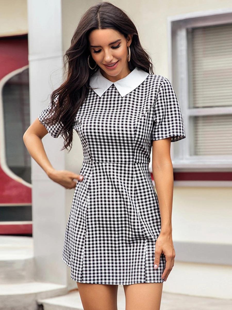 shestar wholesale doll collar plaid women dress