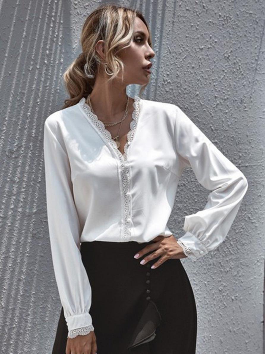 shestar wholesale v-neck lace trim office shirt