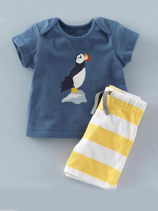 2-PIECE CARTOON PRINT TEE SHORTS SET T-SHIRT TOP SHORT-SLEEVE FOR BABIES TODDLERS BOYS GIRLS