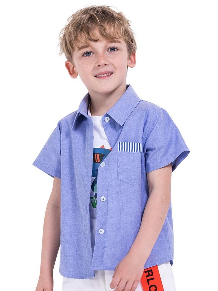  LITTLE BOYS BLUE TURN-DOWN COLLAR SHIRT