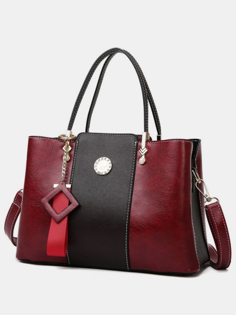 Color-block Pu Leather Tote Shoulder Bag