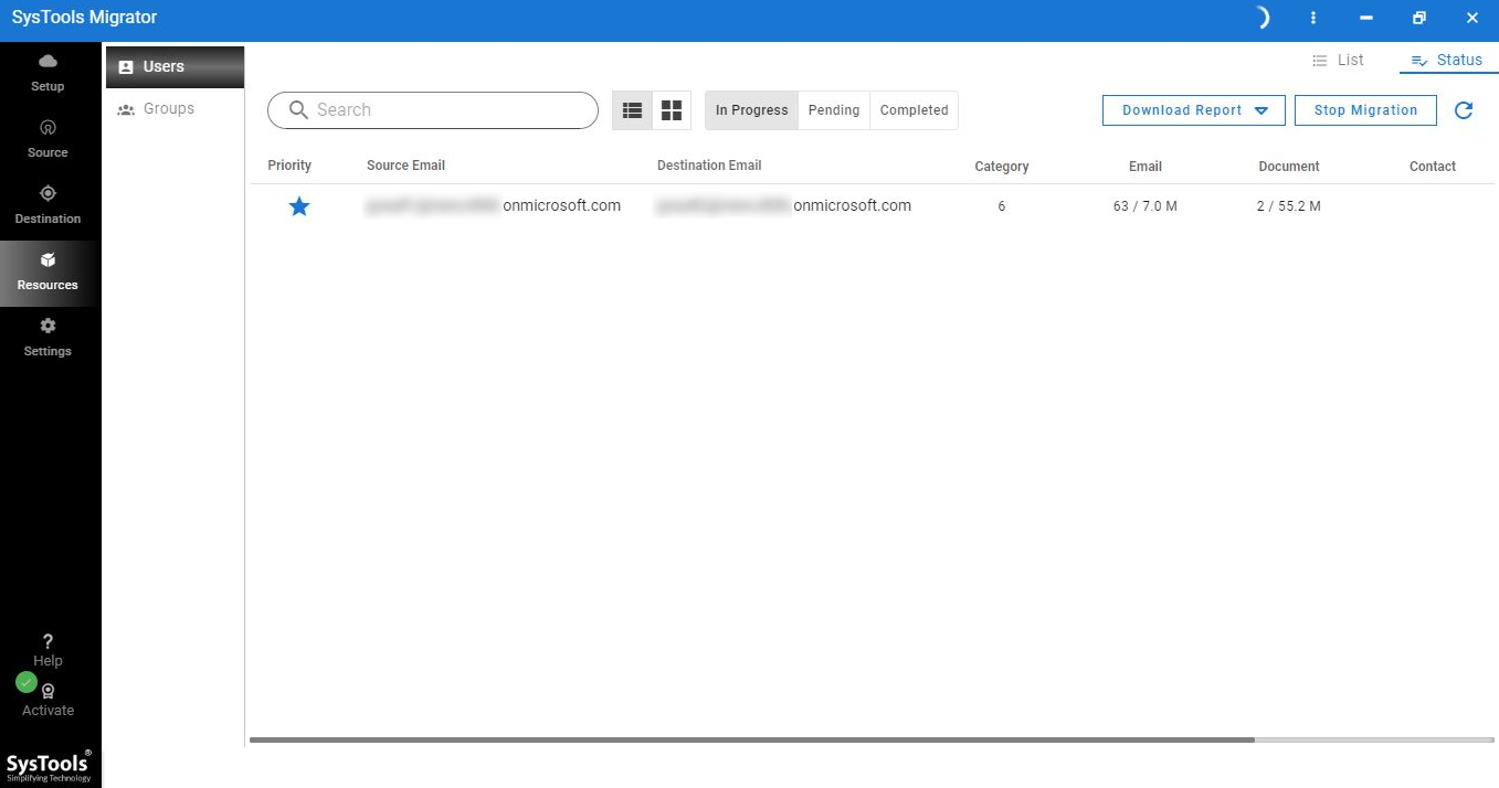 Office 365 to Office 365 mailbox migration-result