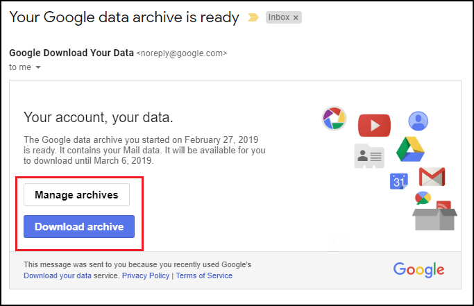 download Gmail emails via Google Takeout