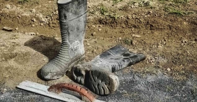 Gumboots covered in dust and dirt used when concrete laying.