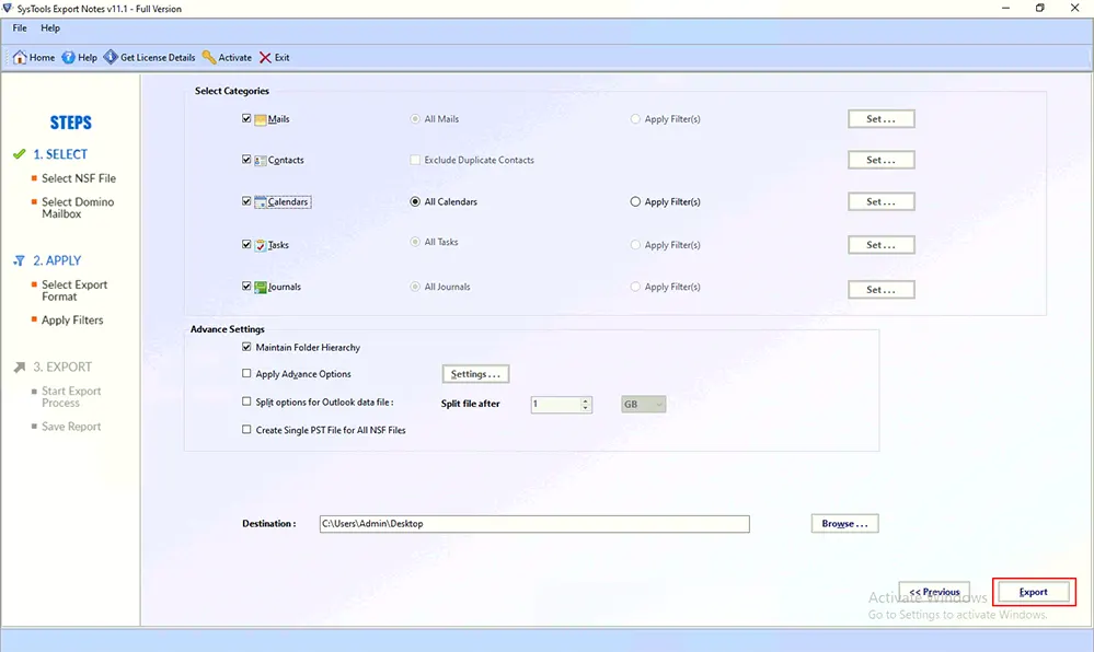 step-4 how to export emails from Lotus Notes to Outlook